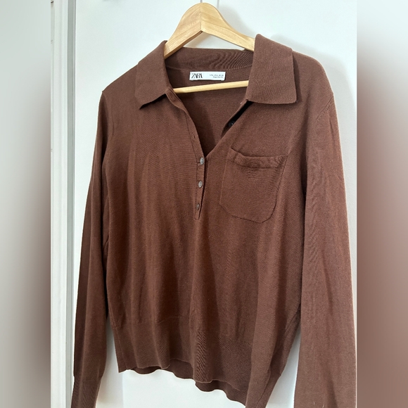 Zara Sweaters - Zara Chocolate Brown Polo Sweater